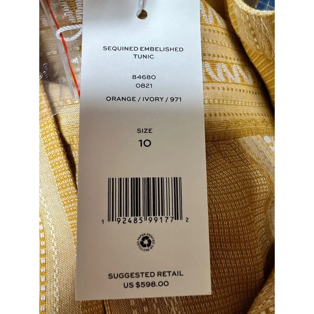 Tory Burch Sequin‎ Embellished Tunic Orange/Ivory Women’s Size 10